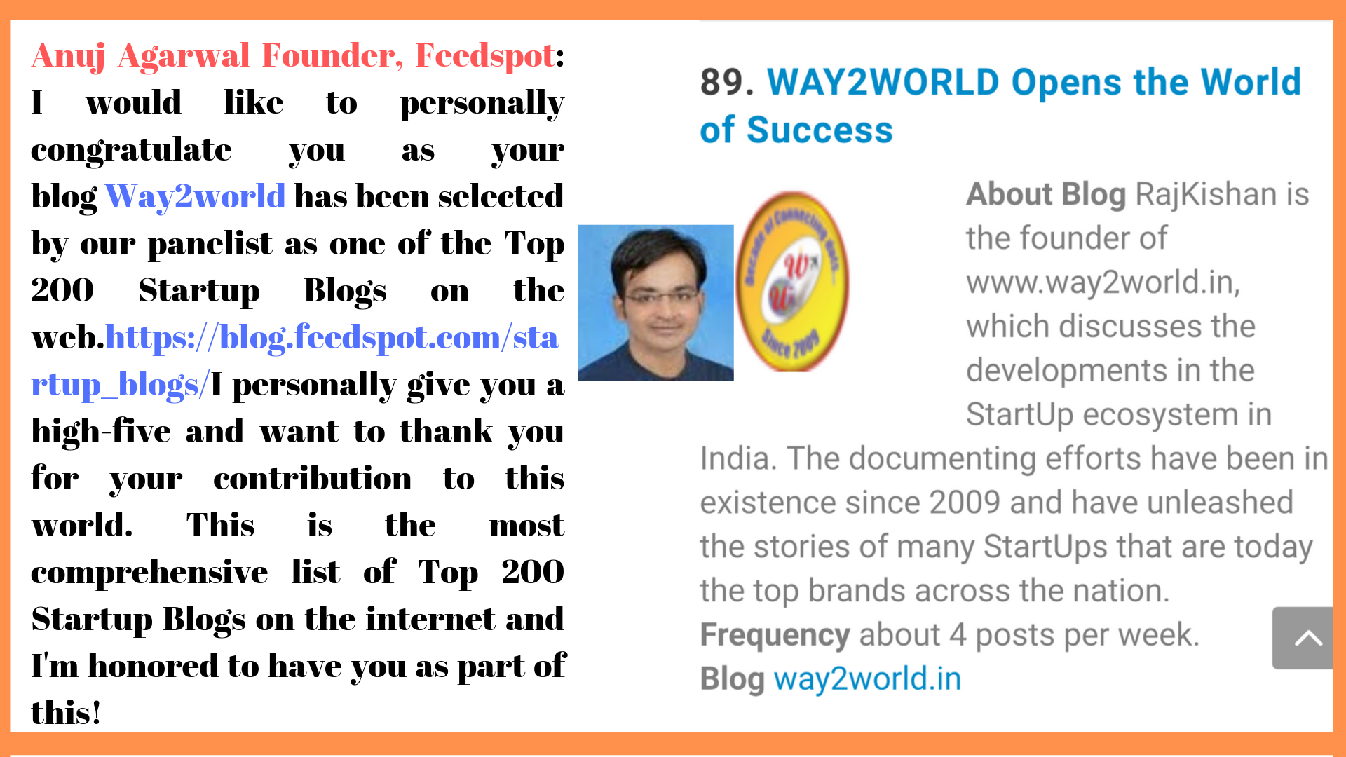 Way2World in Top 100 Blogs globally